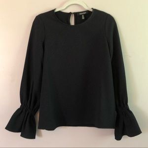 Ellen Tracy Navy Ruffle Long Sleeve Blouse
